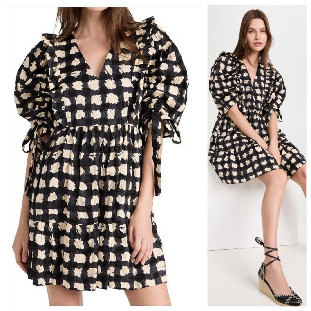 NEW Sea L LARGE Ginger Gingham Puff Sleeve Dress